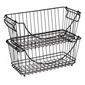 Set of 2 Black Wire Storage Baskets Stackable